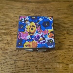 Vintage Pill Box Square Shape 2.25" X 2.25" Flowers Gold Tone #2